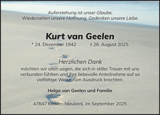 Traueranzeige von Kurt van Geelen von NNA