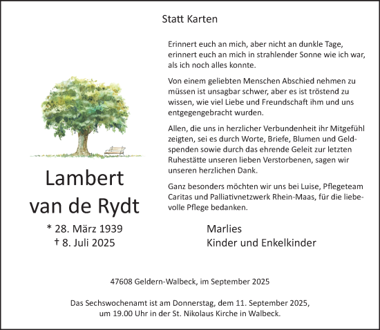 Traueranzeige von Lambert van de Rydt von NNA