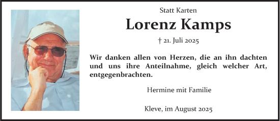 Traueranzeige von Lorenz Kamps von NNA