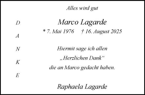 Traueranzeige von Marco Lagarde von NNA