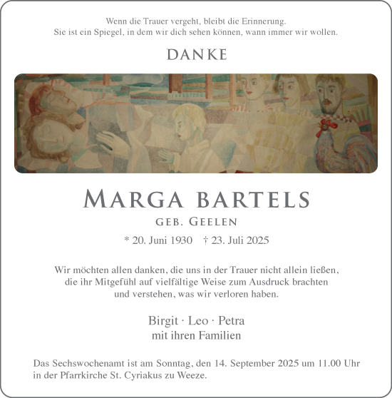 Traueranzeige von Marga Bartels von NNA