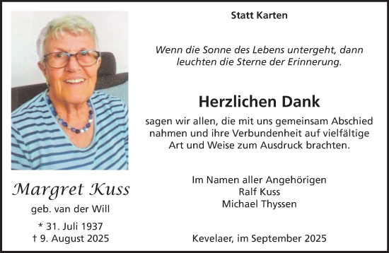 Traueranzeige von Margret Kuss von NNA