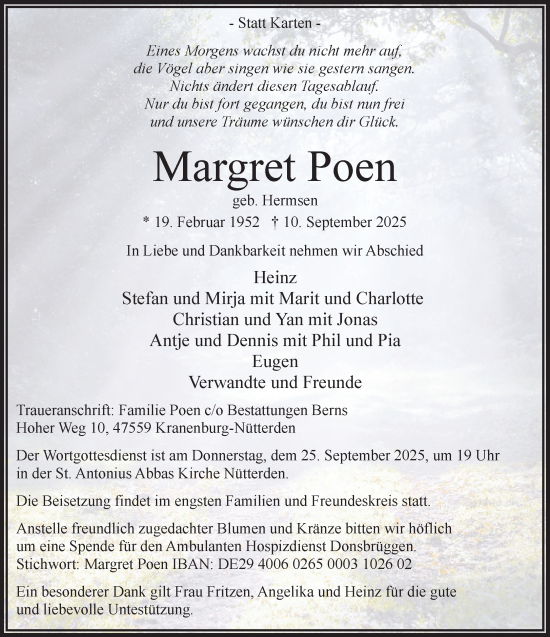 Traueranzeige von Margret Poen von NNA