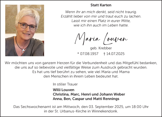 Traueranzeige von Maria Louven von NNA