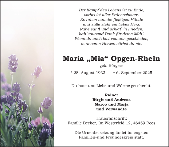 Traueranzeige von Maria Opgen-Rhein von NNA