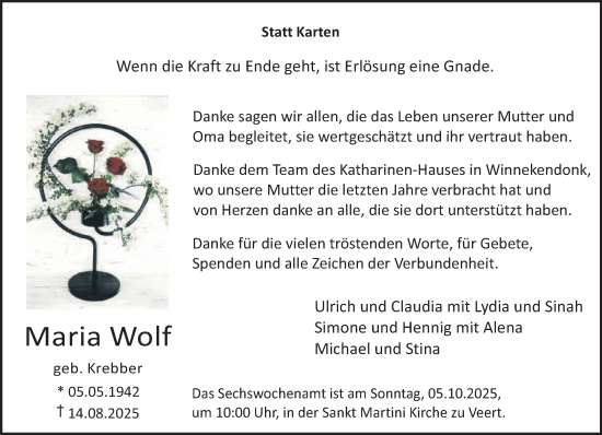 Traueranzeige von Maria Wolf von NNA