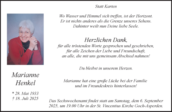 Traueranzeige von Marianne Henkel von NNA