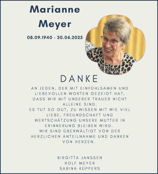 Traueranzeige von Marianne Meyer von NNA