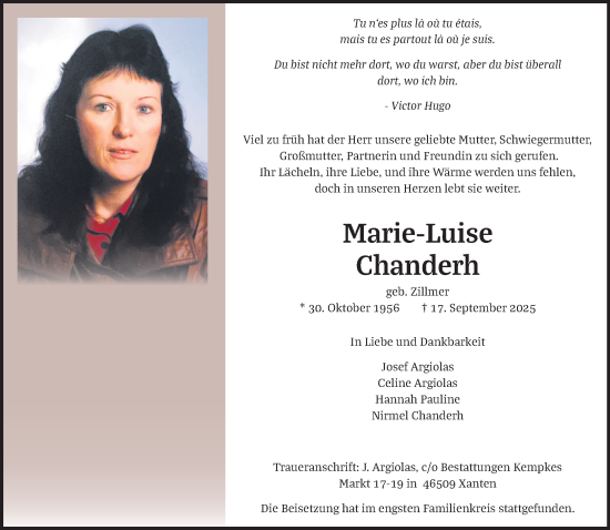 Traueranzeige von Marie-Luise Chanderh von NNA