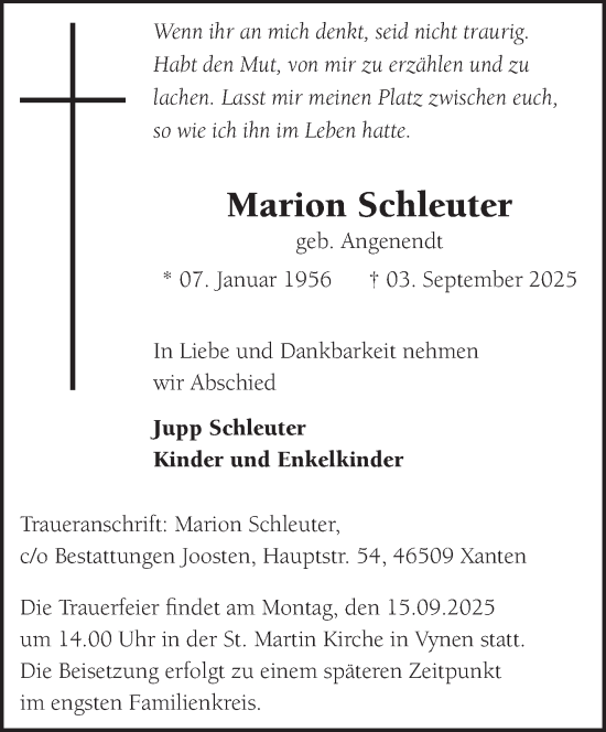Traueranzeige von Marion Schleuter von NNA