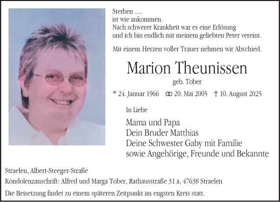 Traueranzeige von Marion Theunissen von NNA