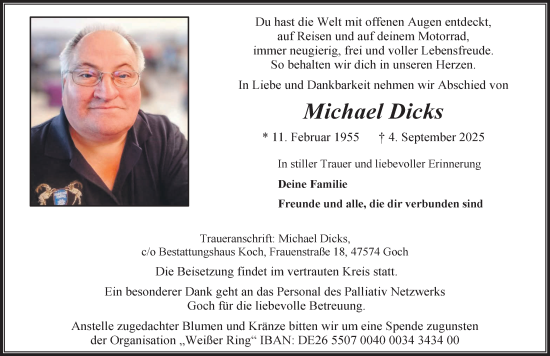 Traueranzeige von Michael Dicks von NNA