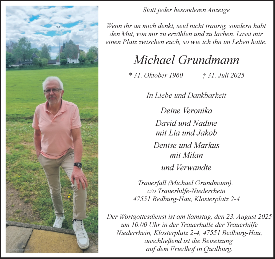 Traueranzeige von Michael Grundmann von NNA