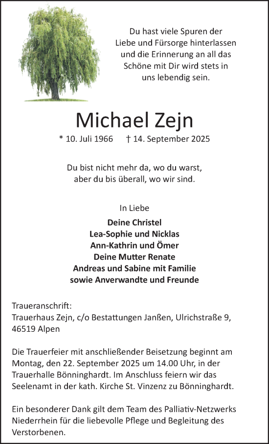 Traueranzeige von Michael Zejn von NNA