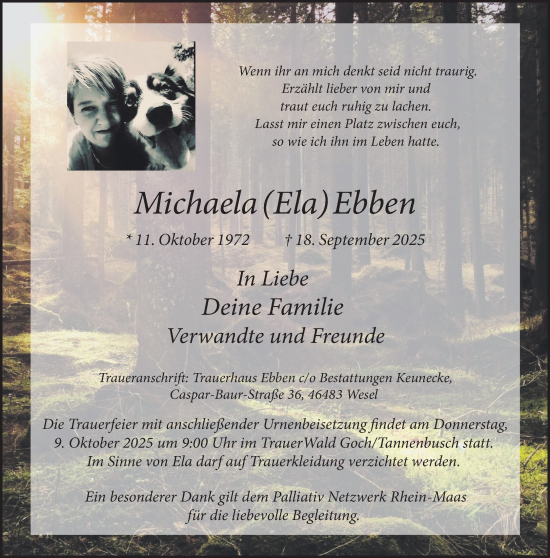 Traueranzeige von Michaela Ebben von NNA