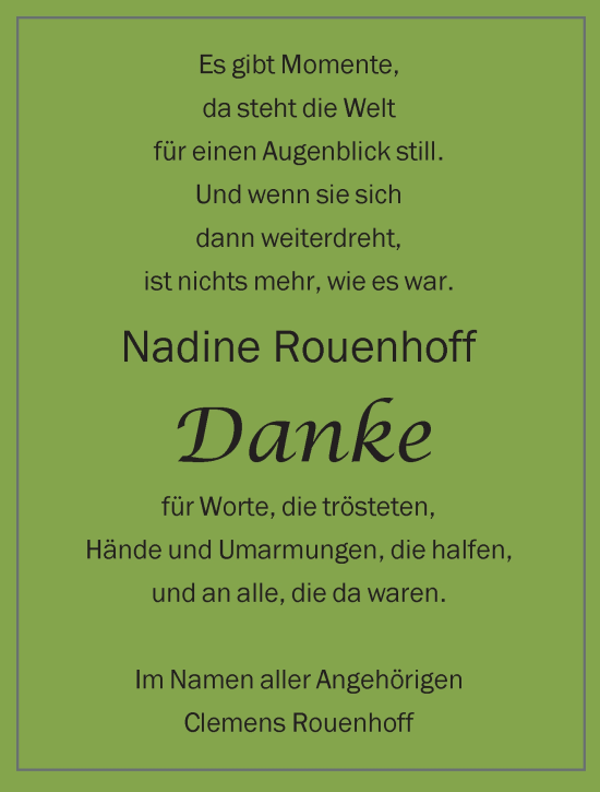 Traueranzeige von Nadine Rouenhoff von NNA