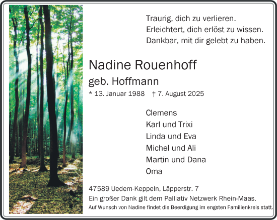 Traueranzeige von Nadine Rouenhoff von NNA