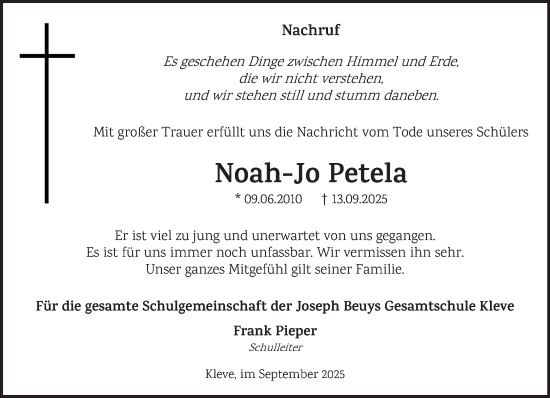 Traueranzeige von Noah-Jo Petela von NNA