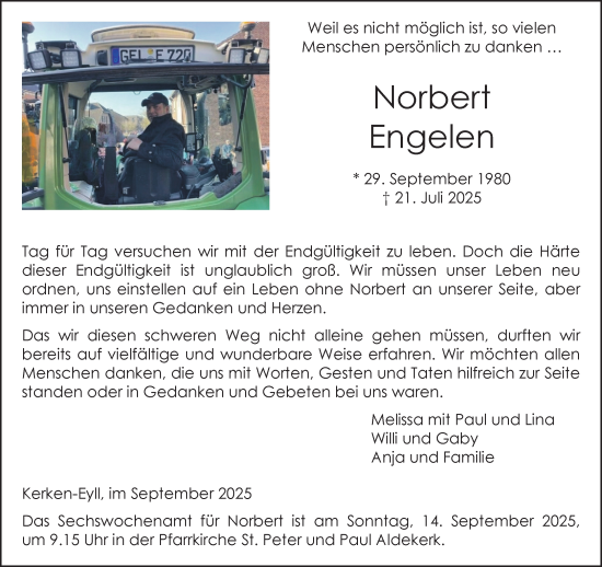 Traueranzeige von Norbert Engelen von NNA