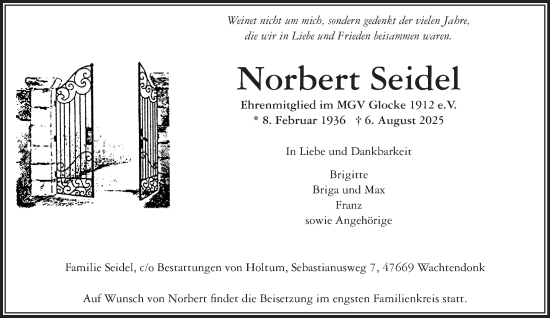 Traueranzeige von Norbert Seidel von NNA