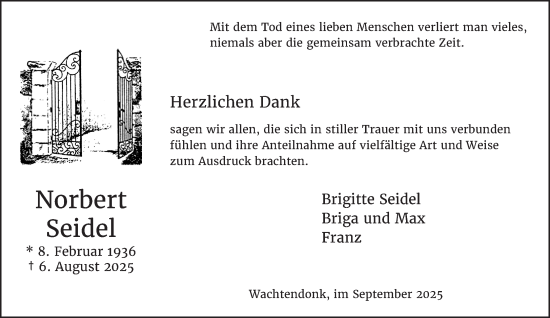 Traueranzeige von Norbert Seidel von NNA
