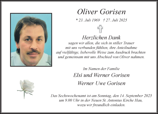 Traueranzeige von Oliver Gorisen von NNA