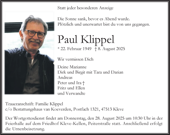 Traueranzeige von Paul Klippel von NNA