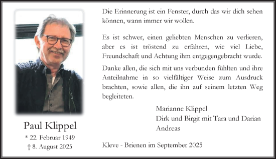 Traueranzeige von Paul Klippel von NNA