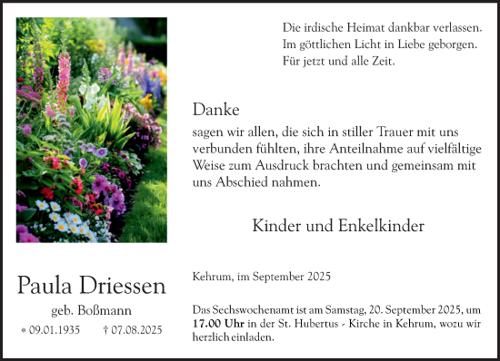 Traueranzeige von Paula Driessen von NNA