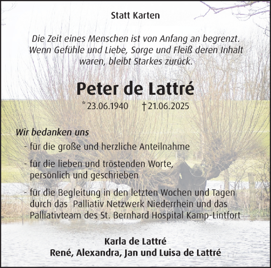Traueranzeige von Peter de Lattre von NNA