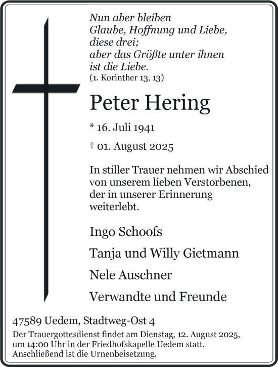 Traueranzeige von Peter Hering von NNA