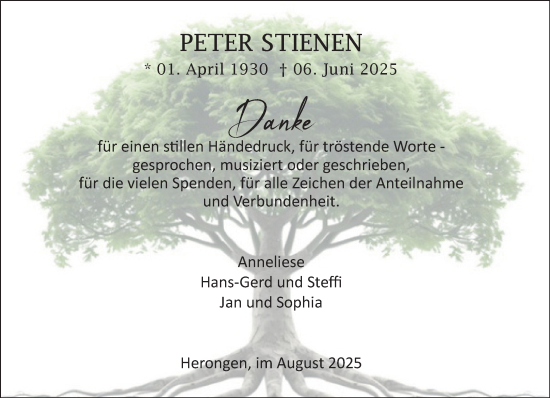 Traueranzeige von Peter Stienen von NNA