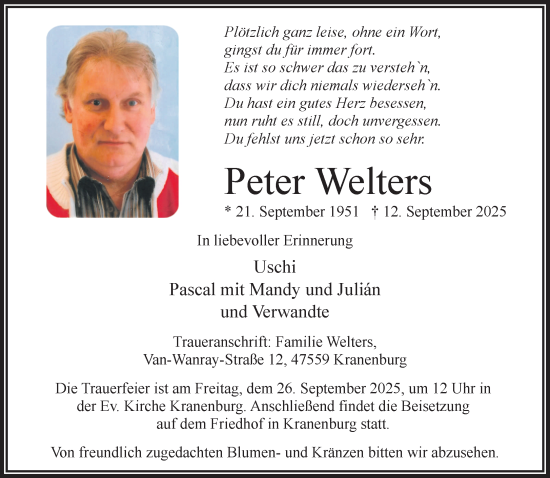 Traueranzeige von Peter Welters von NNA