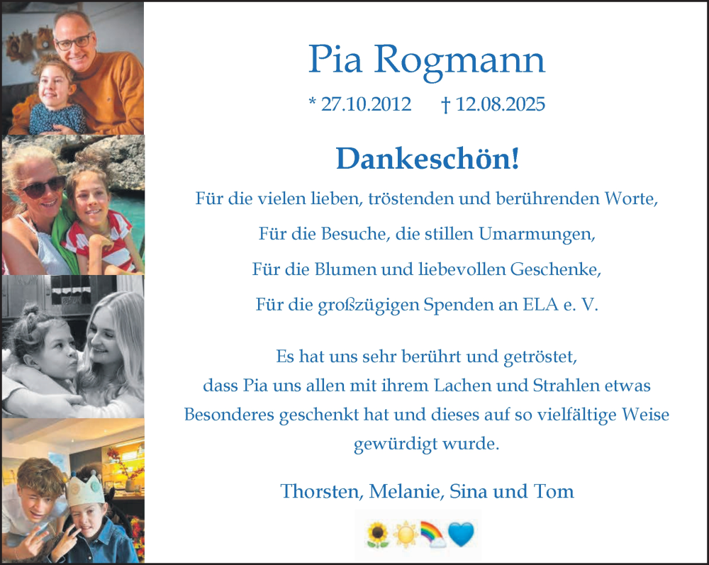  Traueranzeige für Pia Rogmann vom 27.09.2025 aus NNA