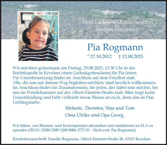 Traueranzeige von Pia Rogmann von NNA