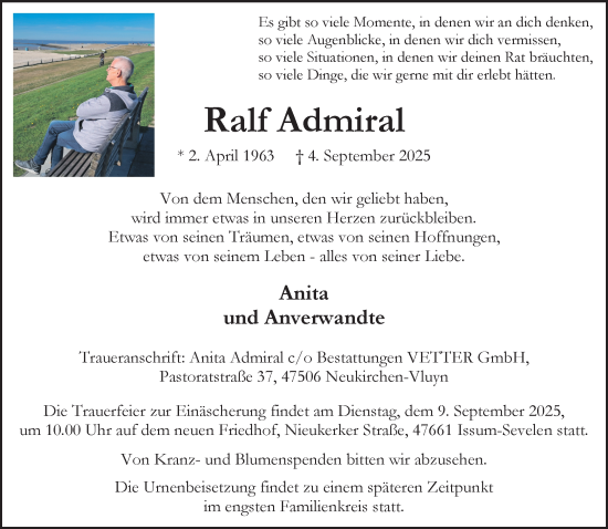 Traueranzeige von Ralf Admiral von NNA