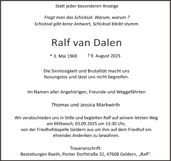 Traueranzeige von Ralf van Dalen von NNA