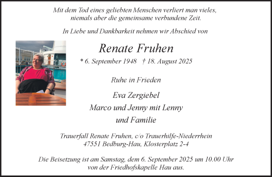 Traueranzeige von Renate Fruhen von NNA