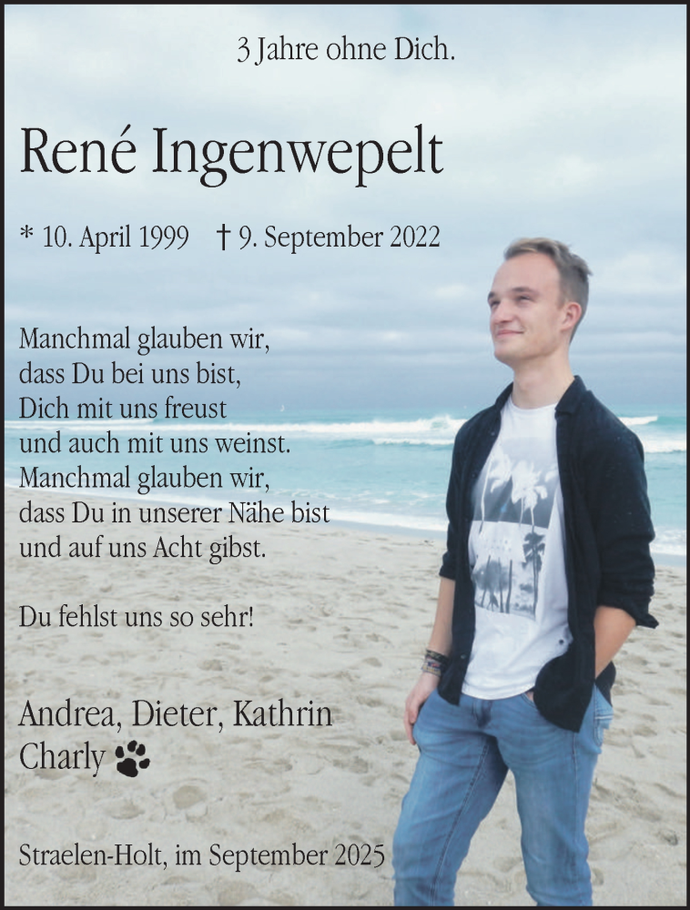  Traueranzeige für René Ingenwepelt vom 13.09.2025 aus NNA