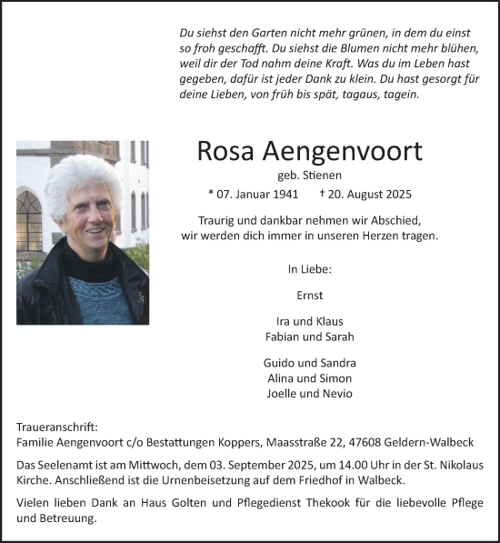 Traueranzeige von Rosa Aengenvoort von NNA