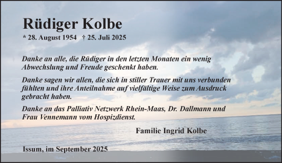 Traueranzeige von Rüdiger Kolbe von NNA