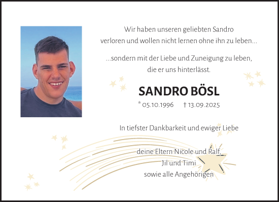 Traueranzeige von Sandro Bösl von NNA