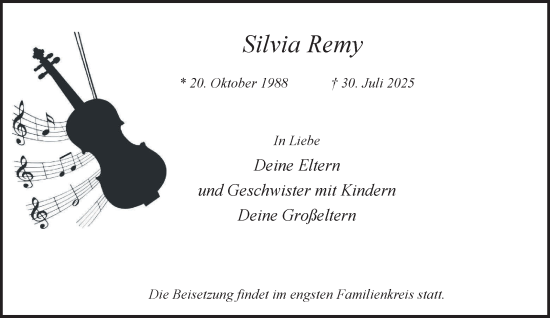 Traueranzeige von Silvia Remy von NNA