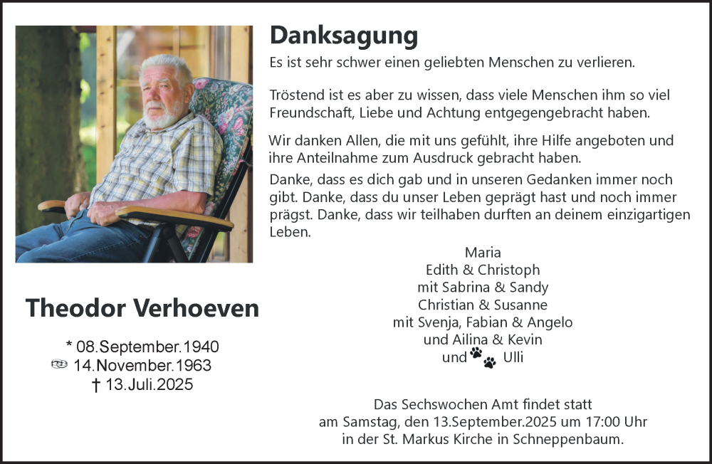 Traueranzeige für Thedor Verhoeven vom 30.08.2025 aus NNA