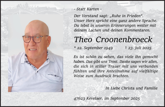 Traueranzeige von Theo Croonenbroeck von NNA