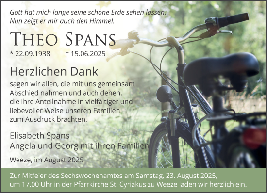 Traueranzeige von Theo Spans von NNA