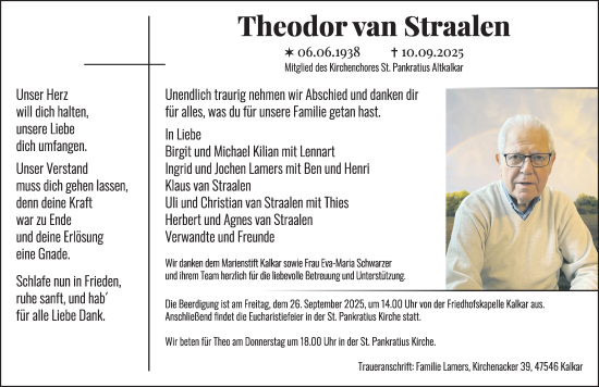 Traueranzeige von Theodor van Straalen von NNA