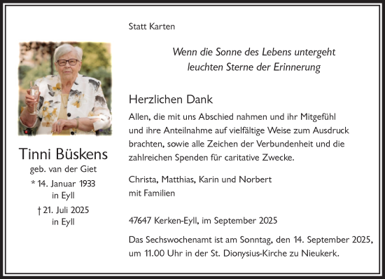 Traueranzeige von Tinni Büskens von NNA