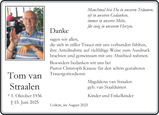 Traueranzeige von Tom van Straalen von NNA