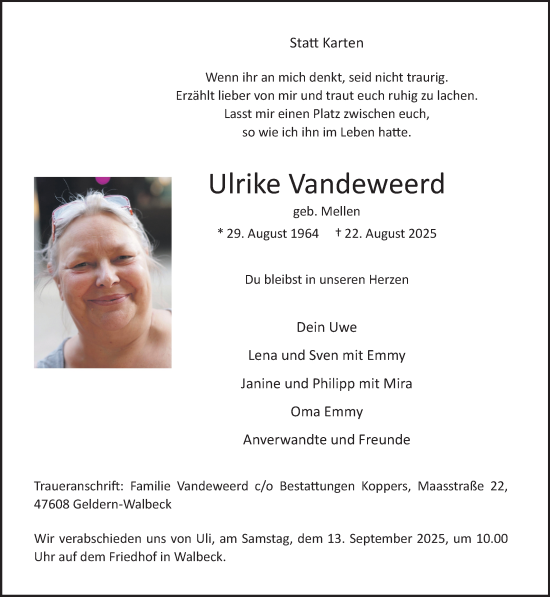 Traueranzeige von Ulrike Vandeweerd von NNA